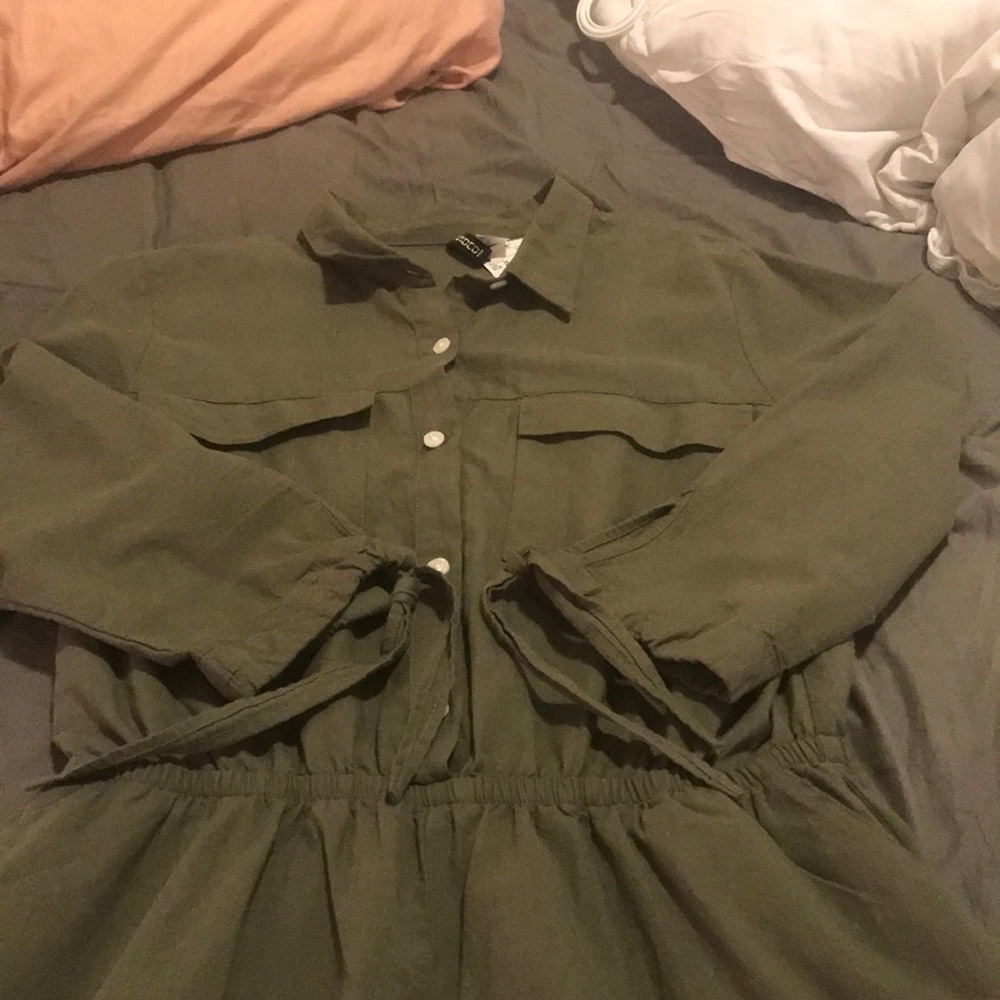 Olive Green Romper with Pockets